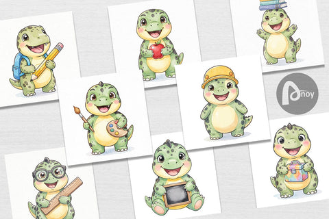 Digital Paper First Day School Dino Watercolor Sublimation artnoy 
