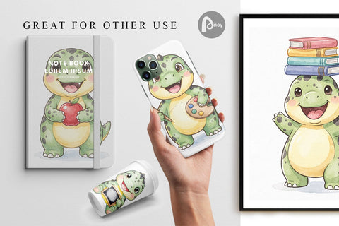 Digital Paper First Day School Dino Watercolor Sublimation artnoy 