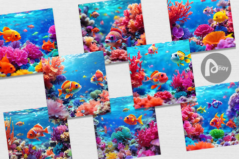 Digital Paper Fish Swim Tropical Ocean Digital Pattern artnoy 