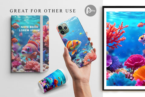 Digital Paper Fish Swim Tropical Ocean Digital Pattern artnoy 