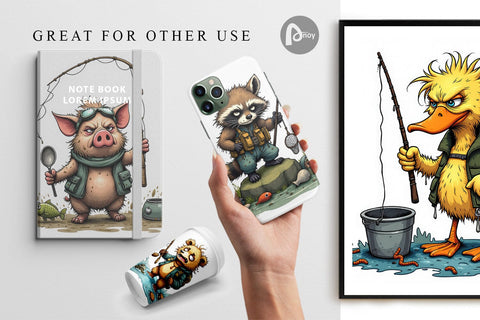 Digital Paper Fishing Grumps Digital Pattern artnoy 