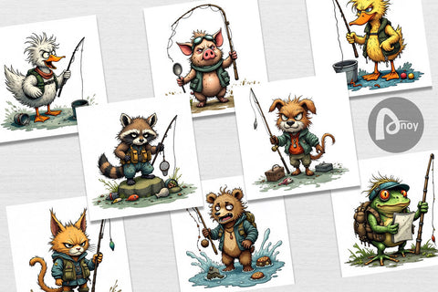 Digital Paper Fishing Grumps Digital Pattern artnoy 