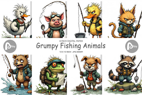 Digital Paper Fishing Grumps Digital Pattern artnoy 