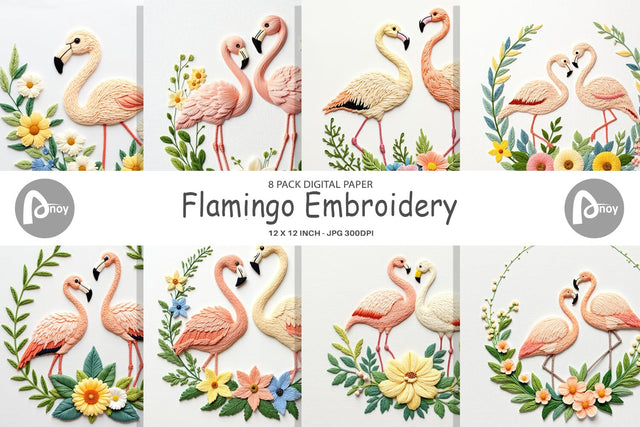 Digital Paper Flamingo Embroidery Digital Pattern artnoy 