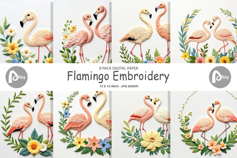 Digital Paper Flamingo Embroidery Digital Pattern artnoy 