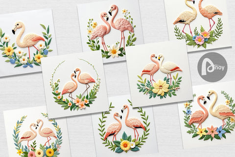 Digital Paper Flamingo Embroidery Digital Pattern artnoy 