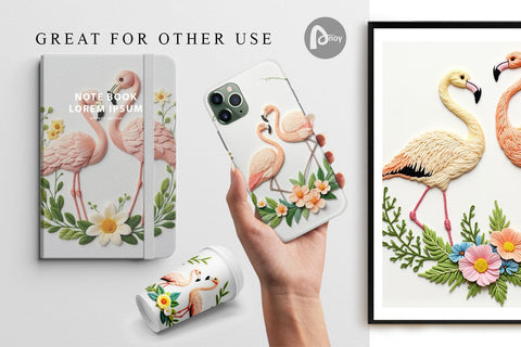 Digital Paper Flamingo Embroidery Digital Pattern artnoy 