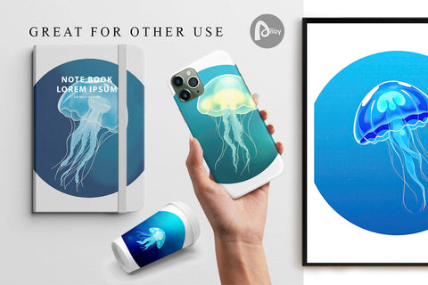 Digital Paper Floating Jellyfish Digital Pattern artnoy 