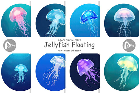 Digital Paper Floating Jellyfish Digital Pattern artnoy 