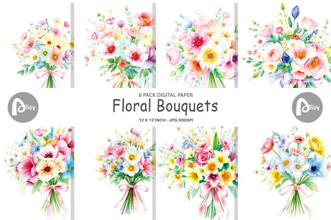Digital Paper Floral Bouquets Digital Pattern artnoy 
