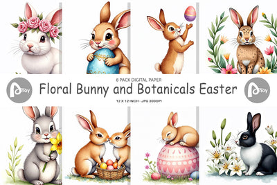 Digital Paper Floral Easter Bunny Digital Pattern artnoy 