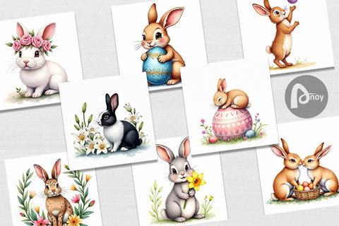 Digital Paper Floral Easter Bunny Digital Pattern artnoy 