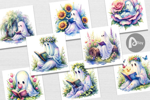 Digital Paper Floral Garden Bookworm Ghost Sublimation artnoy 