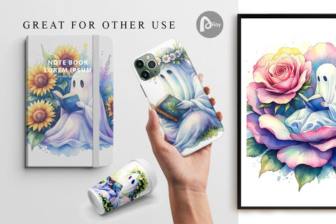 Digital Paper Floral Garden Bookworm Ghost Sublimation artnoy 