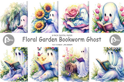 Digital Paper Floral Garden Bookworm Ghost Sublimation artnoy 