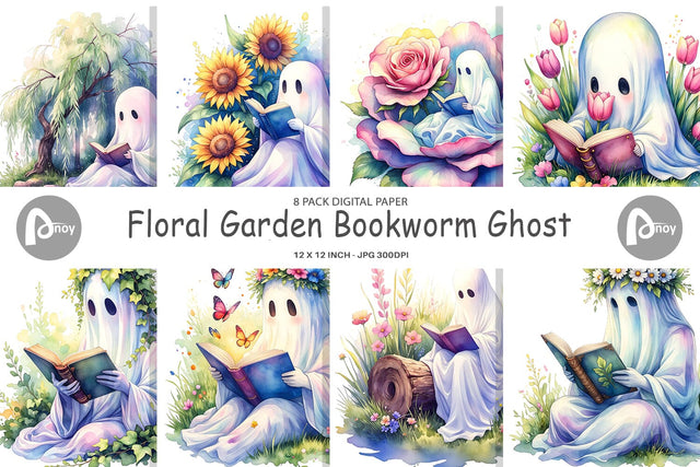 Digital Paper Floral Garden Bookworm Ghost Sublimation artnoy 