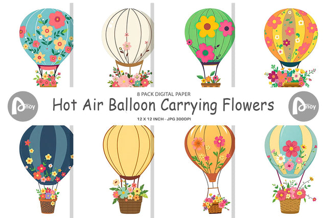 Digital Paper Floral Hot Air Balloon Digital Pattern artnoy 