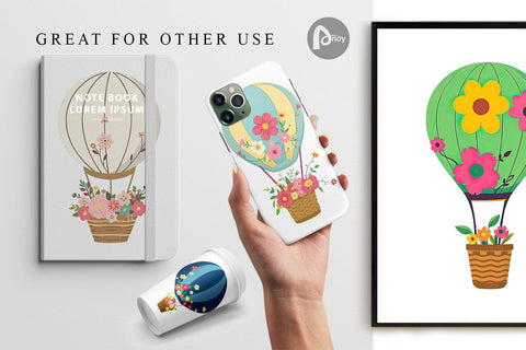 Digital Paper Floral Hot Air Balloon Digital Pattern artnoy 