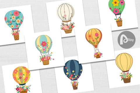 Digital Paper Floral Hot Air Balloon Digital Pattern artnoy 