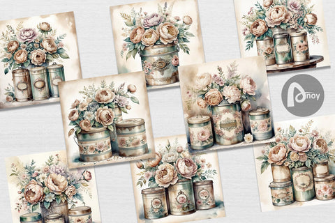 Digital Paper Floral Metal Tin Digital Pattern artnoy 