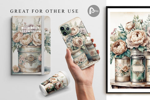 Digital Paper Floral Metal Tin Digital Pattern artnoy 