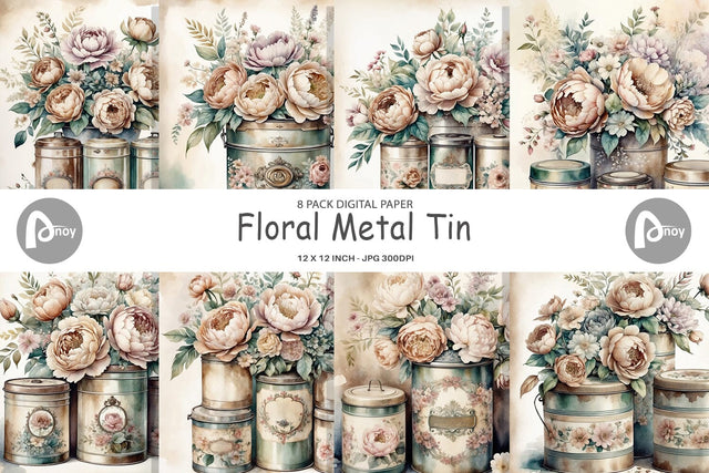 Digital Paper Floral Metal Tin Digital Pattern artnoy 