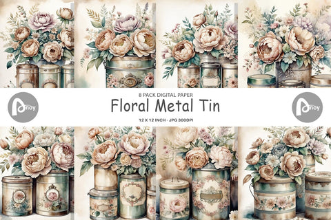 Digital Paper Floral Metal Tin Digital Pattern artnoy 