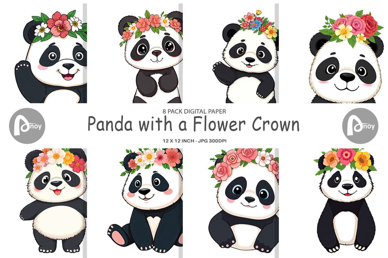 Digital Paper Floral Panda Digital Pattern artnoy 