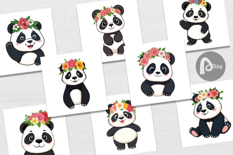 Digital Paper Floral Panda Digital Pattern artnoy 