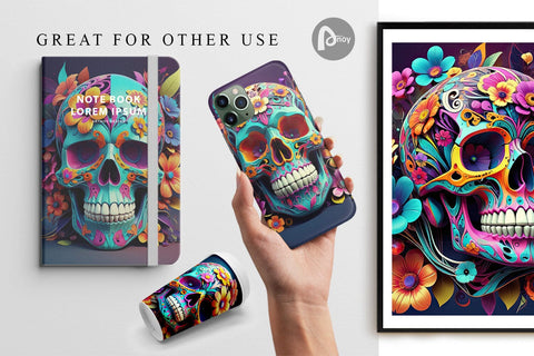 Digital Paper Floral Skull Digital Pattern artnoy 