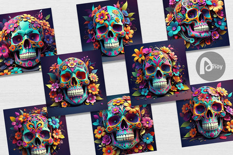 Digital Paper Floral Skull Digital Pattern artnoy 