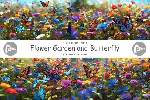 Digital Paper Flower and Butterfly Digital Pattern artnoy 