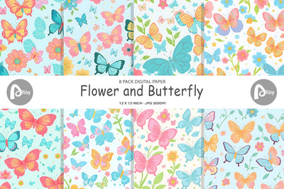 Digital Paper Flower and Butterfly Digital Pattern artnoy 