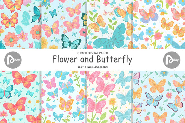 Digital Paper Flower and Butterfly Digital Pattern artnoy 