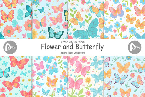 Digital Paper Flower and Butterfly Digital Pattern artnoy 