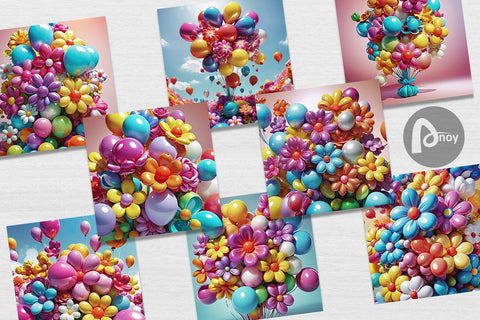 Digital Paper Flower Balloon Digital Pattern artnoy 