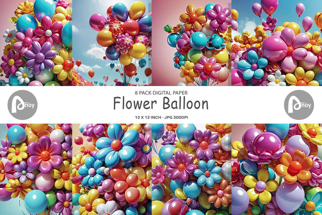 Digital Paper Flower Balloon Digital Pattern artnoy 