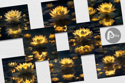 Digital Paper Flower Lotus Gold Digital Pattern artnoy 