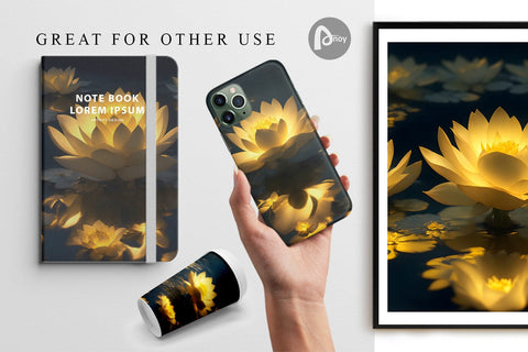 Digital Paper Flower Lotus Gold Digital Pattern artnoy 