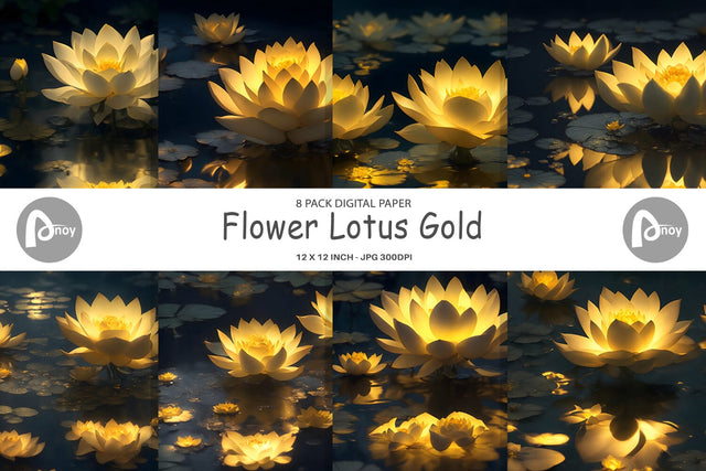 Digital Paper Flower Lotus Gold Digital Pattern artnoy 