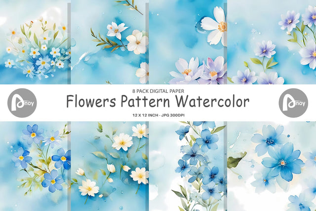 Digital Paper Flower Pattern Watercolor Digital Pattern artnoy 