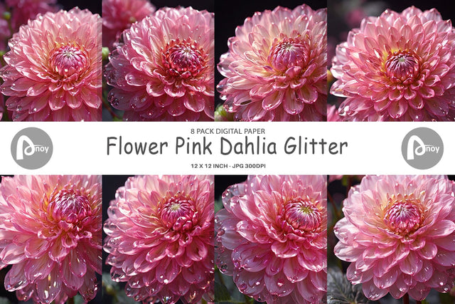 Digital Paper Flower Pink Dahlia Glitter Digital Pattern artnoy 