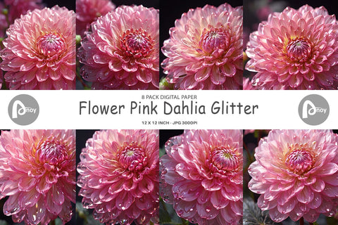 Digital Paper Flower Pink Dahlia Glitter Digital Pattern artnoy 