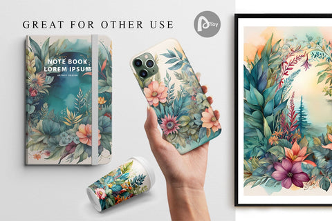 Digital Paper Flower Plant Watercolor Digital Pattern artnoy 