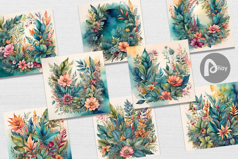 Digital Paper Flower Plant Watercolor Digital Pattern artnoy 