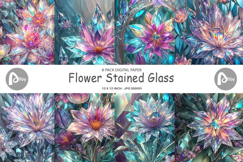 Digital Paper Flower Stained Glass Digital Pattern artnoy 