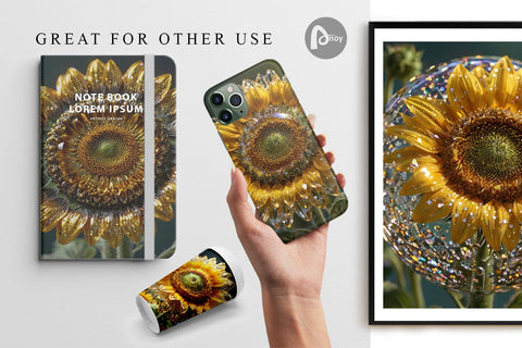 Digital Paper Flower Sunflower Glitter Digital Pattern artnoy 