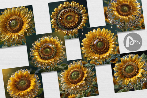 Digital Paper Flower Sunflower Glitter Digital Pattern artnoy 