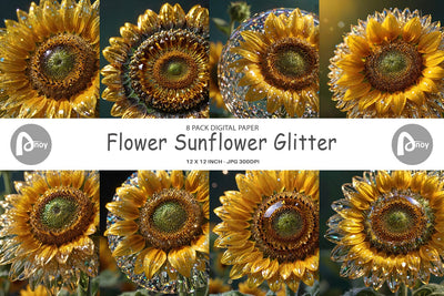 Digital Paper Flower Sunflower Glitter Digital Pattern artnoy 