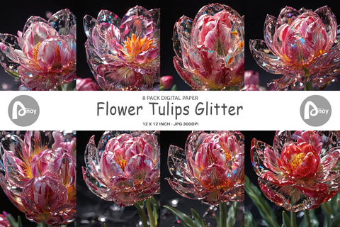 Digital Paper Flower Tulips Glitter Digital Pattern artnoy 